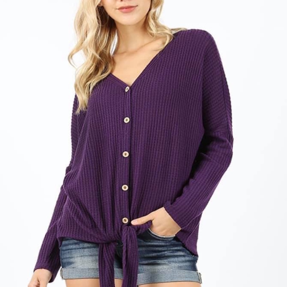 Brushed waffle button up